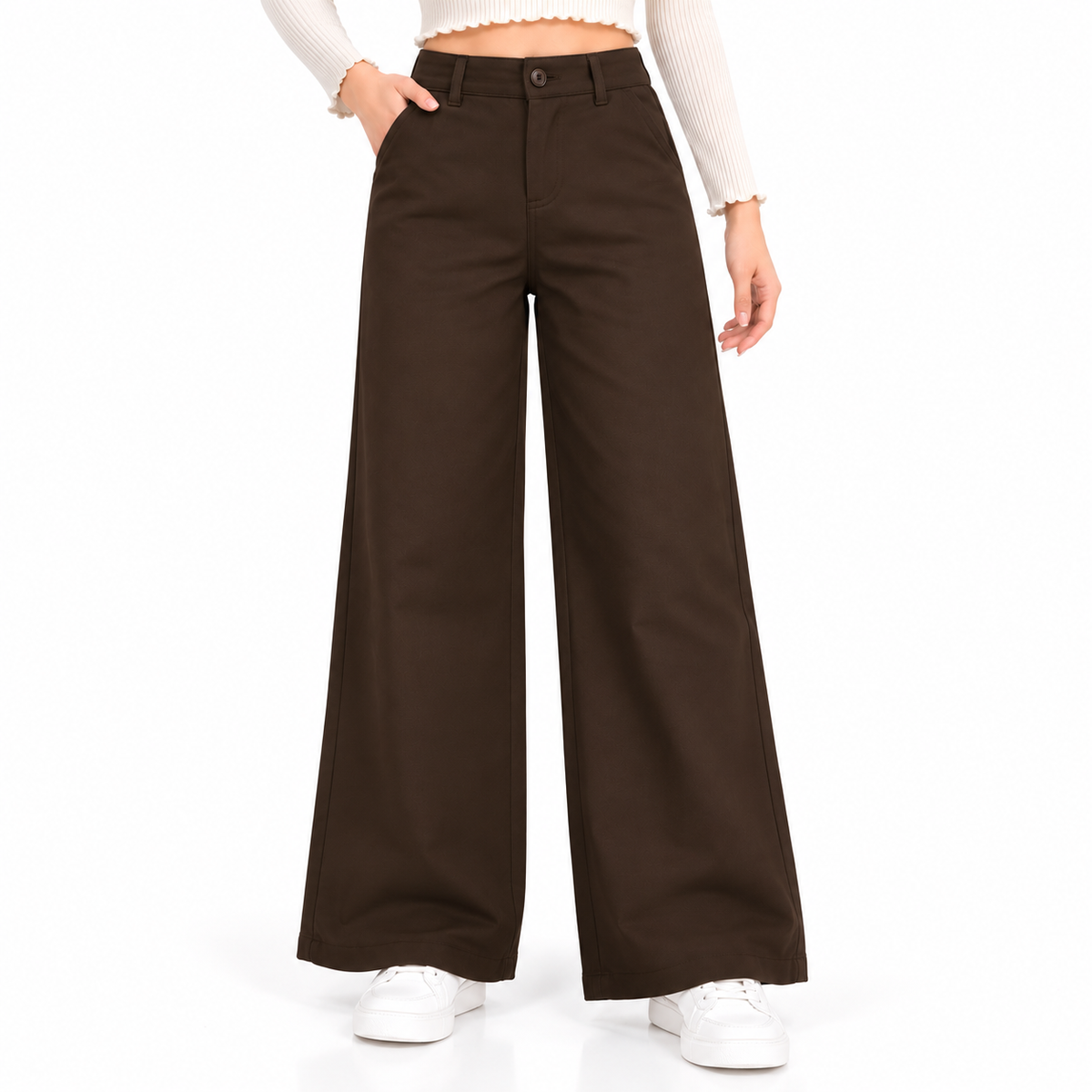 Women's High-Waist Straight Fit Trouser Pant  Dark Brown