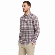 Men’s Cream & Burgundy Checked Full-Sleeve Shirt