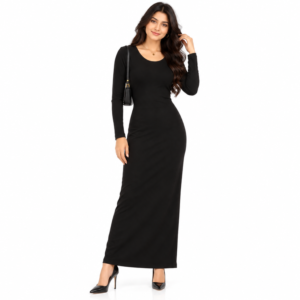 Women's Black Full Sleeve Bodycon Maxi Dress