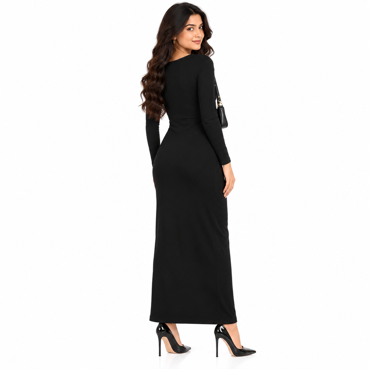 Women's Black Full Sleeve Bodycon Maxi Dress