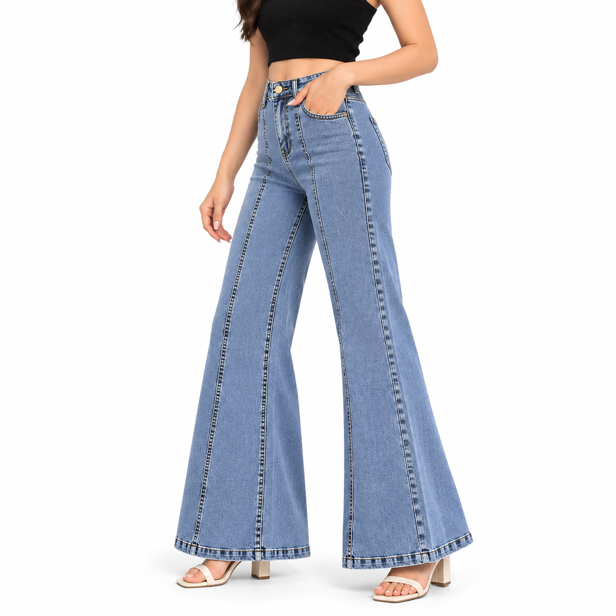 Women's High Rise Flared Bell Bottom Jeans – Light Blue