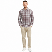 Men’s Cream & Burgundy Checked Full-Sleeve Shirt