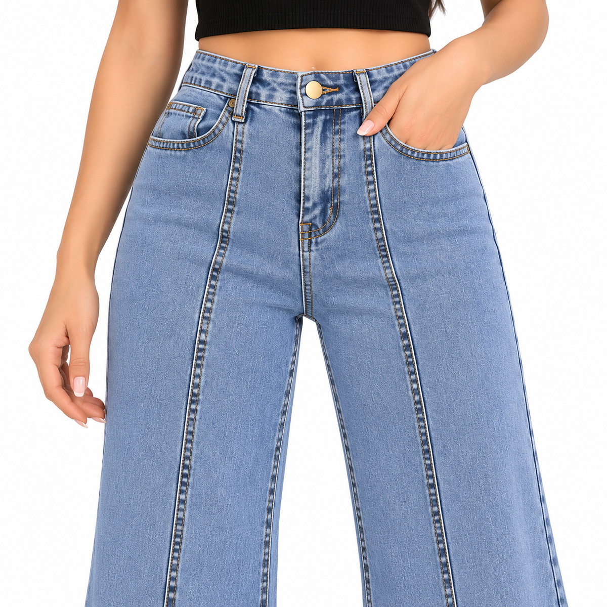 Women's High Rise Flared Bell Bottom Jeans – Light Blue