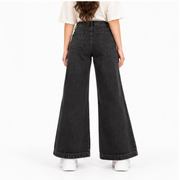 Women's Black Wide-Leg Graphic Jeans