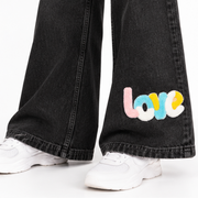 Women's Black Wide-Leg Graphic Jeans