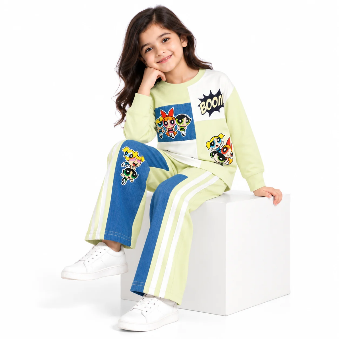 Girls’ Lime Green & Blue Graphic Sweatshirt and Track Pants Co-Ord Set