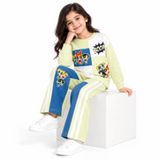 Girls’ Lime Green & Blue Graphic Sweatshirt and Track Pants Co-Ord Set