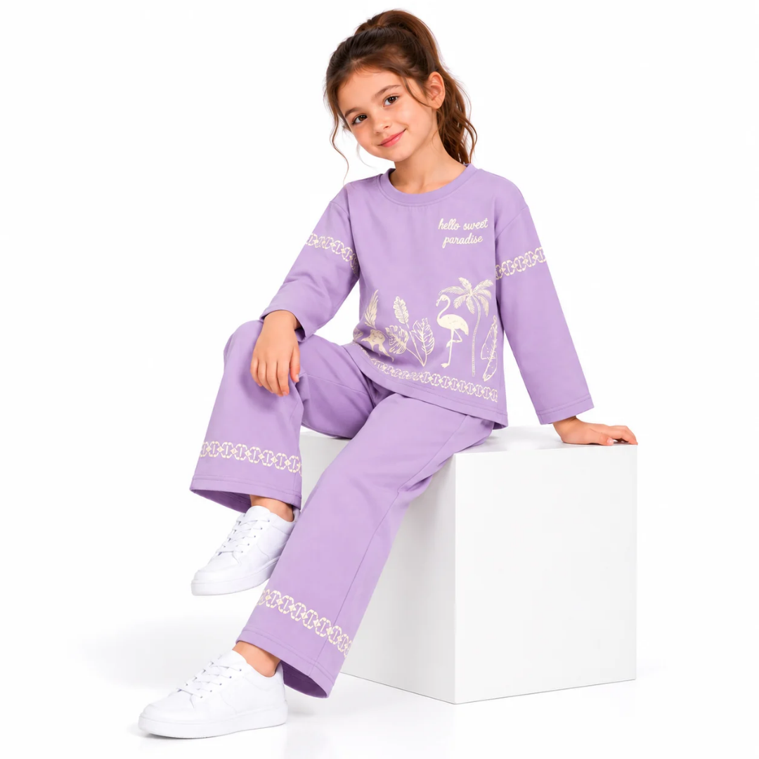 Girls' Lavender Graphic Sweatshirt and Pants Co-Ord Set (5-11 years)