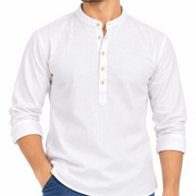 Men's White Textured Mandarin Collar Kurta