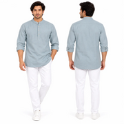Men's Light Blue Solid Mandarin Collar Kurta