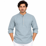 Men's Light Blue Solid Mandarin Collar Kurta