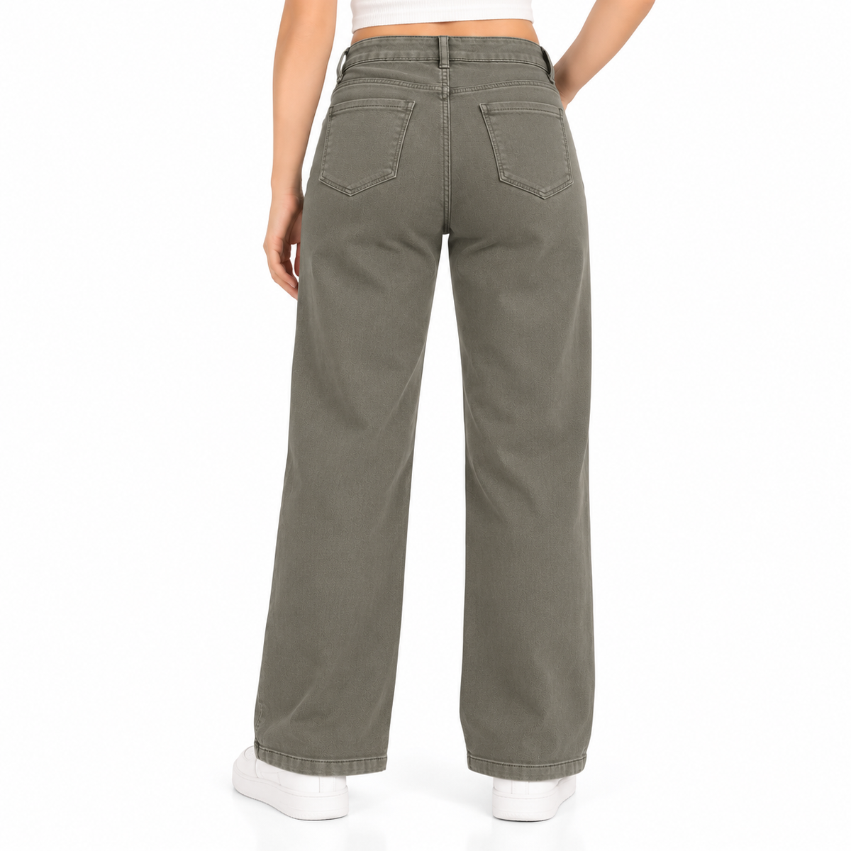 Women's High-Waist Straight Fit Jeans  Olive Grey Wash