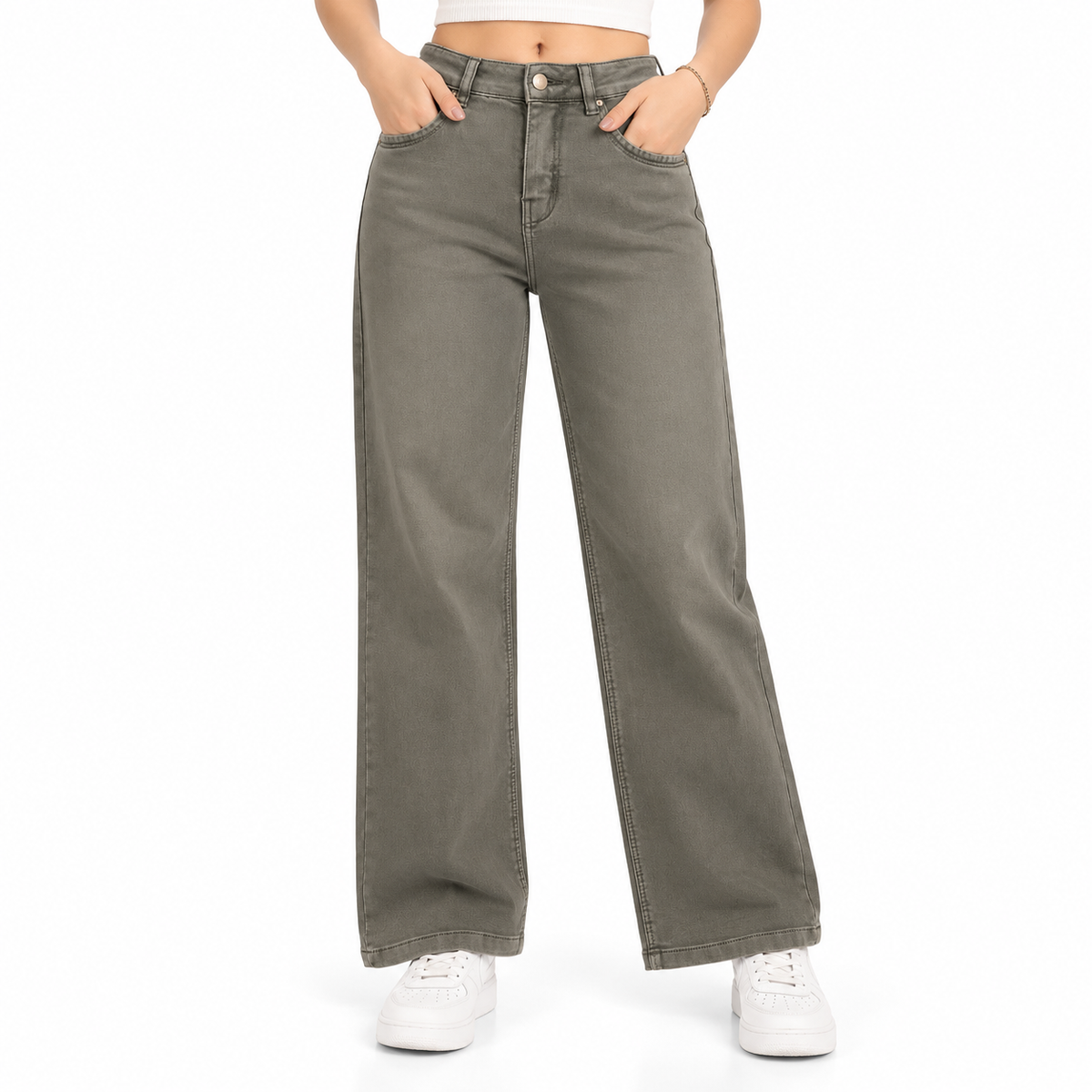 Women's High-Waist Straight Fit Jeans  Olive Grey Wash