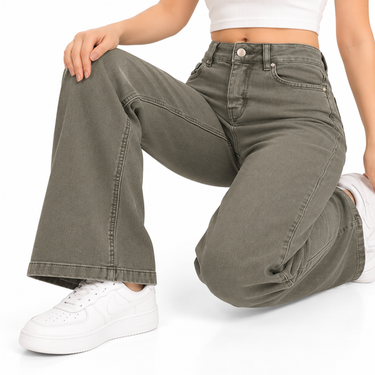 Women's High-Waist Straight Fit Jeans  Olive Grey Wash