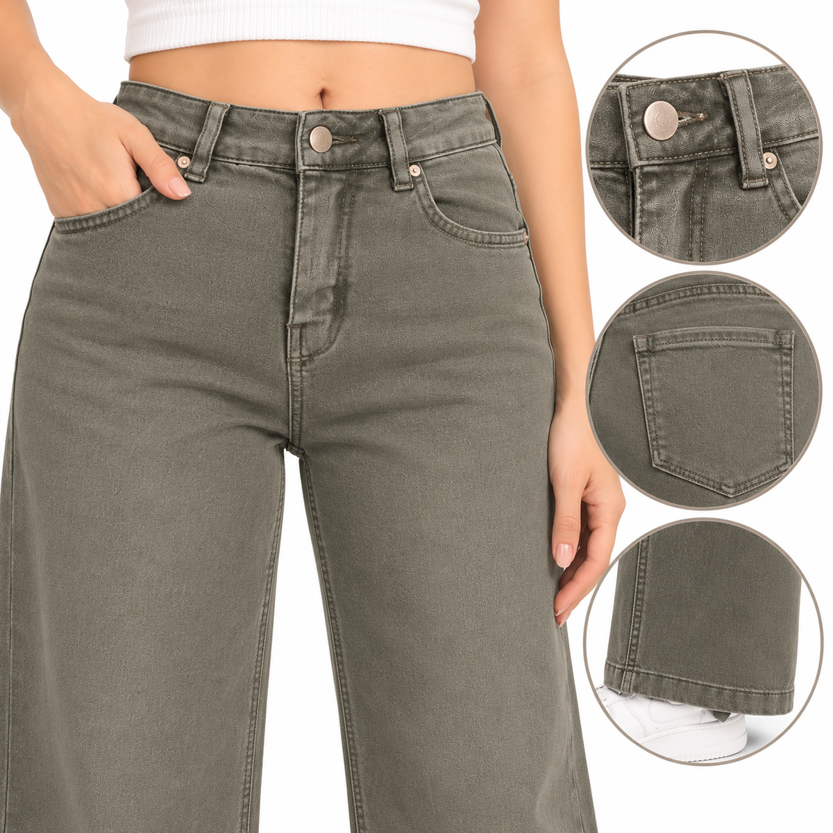 Women's High-Waist Straight Fit Jeans  Olive Grey Wash