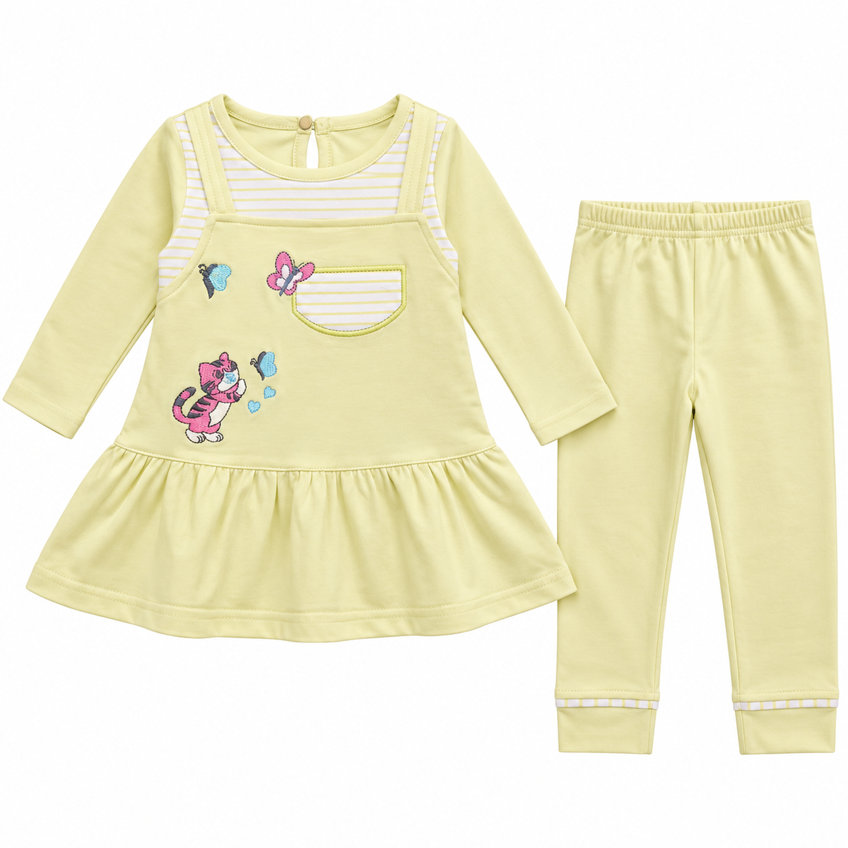 Baby Girl Lemon Yellow Embroidered Tunic & Pants Set – 6–12 Months