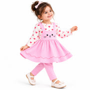 Baby Girls Pink Cat Printed Frock & Pants Set