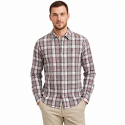 Men’s Cream & Burgundy Checked Full-Sleeve Shirt