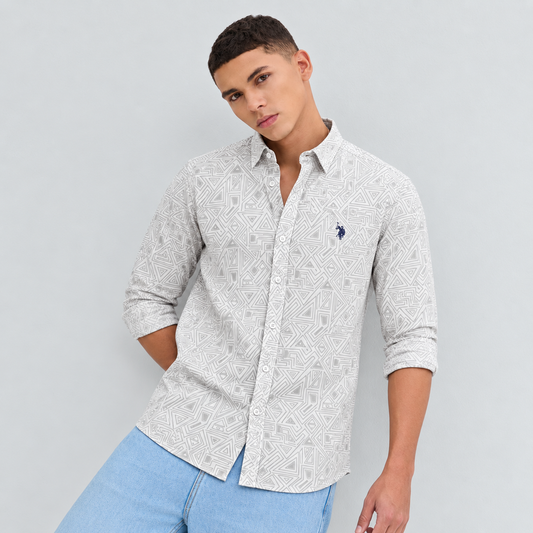 Men’s Off White Geometric Print Shirt