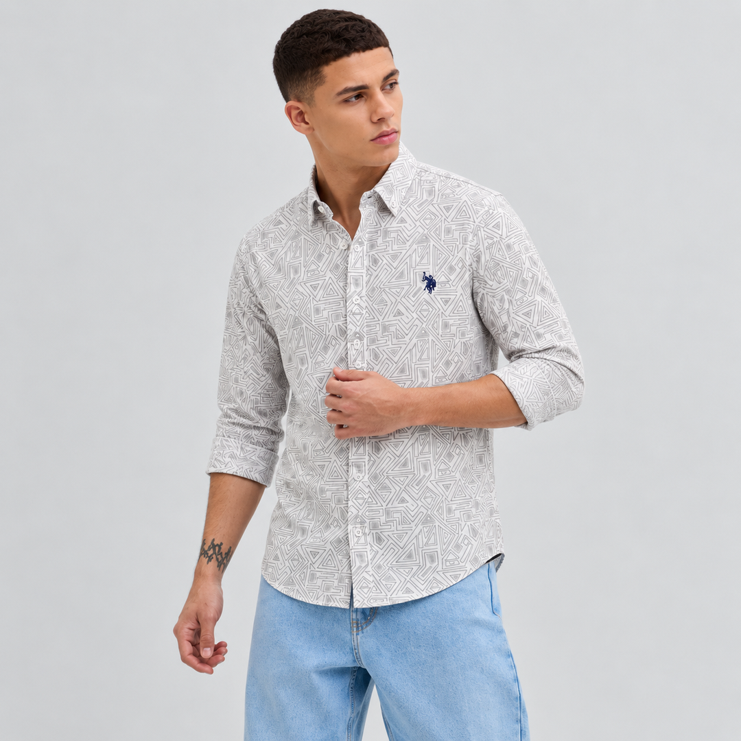 Men’s Off White Geometric Print Shirt
