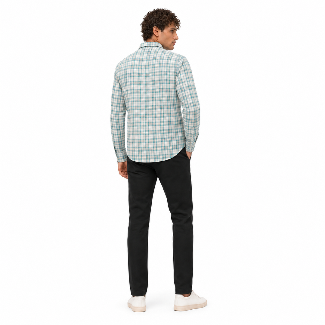 Men’s Mint Green Checked Full-Sleeve Shirt