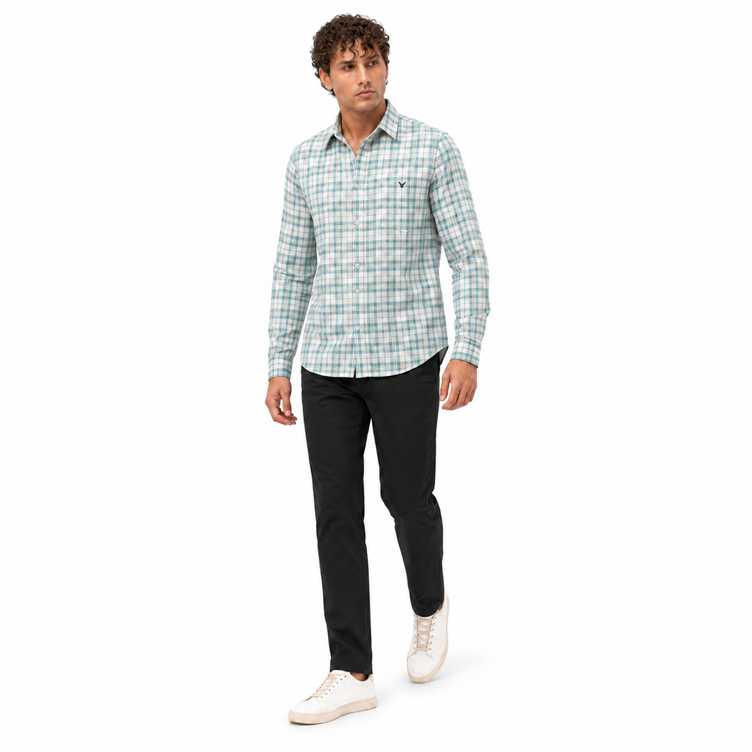 Men’s Mint Green Checked Full-Sleeve Shirt