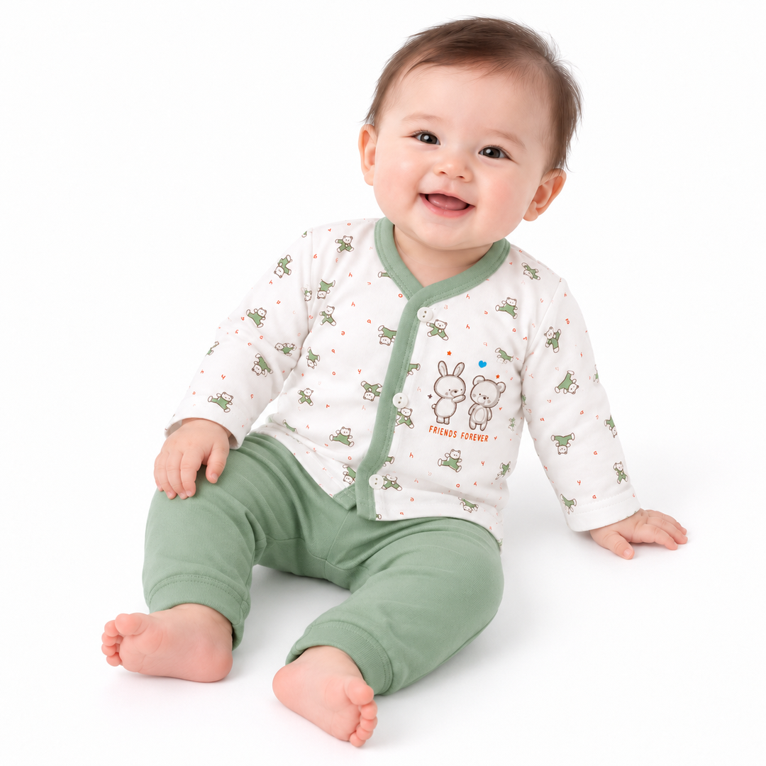 Little Angels Baby Cotton Printed V-Neck Shirt & Pyjama Set (3–8 Months)