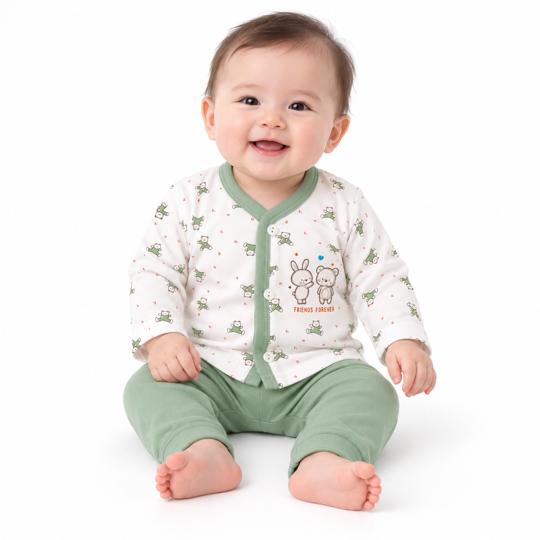 Little Angels Baby Cotton Printed V-Neck Shirt & Pyjama Set (3–8 Months)
