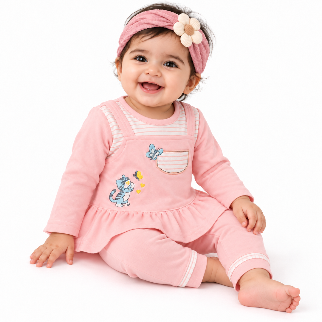 Newborn Pink Mouse-Motif Tunic Top & Pant Set (0–6 Months)
