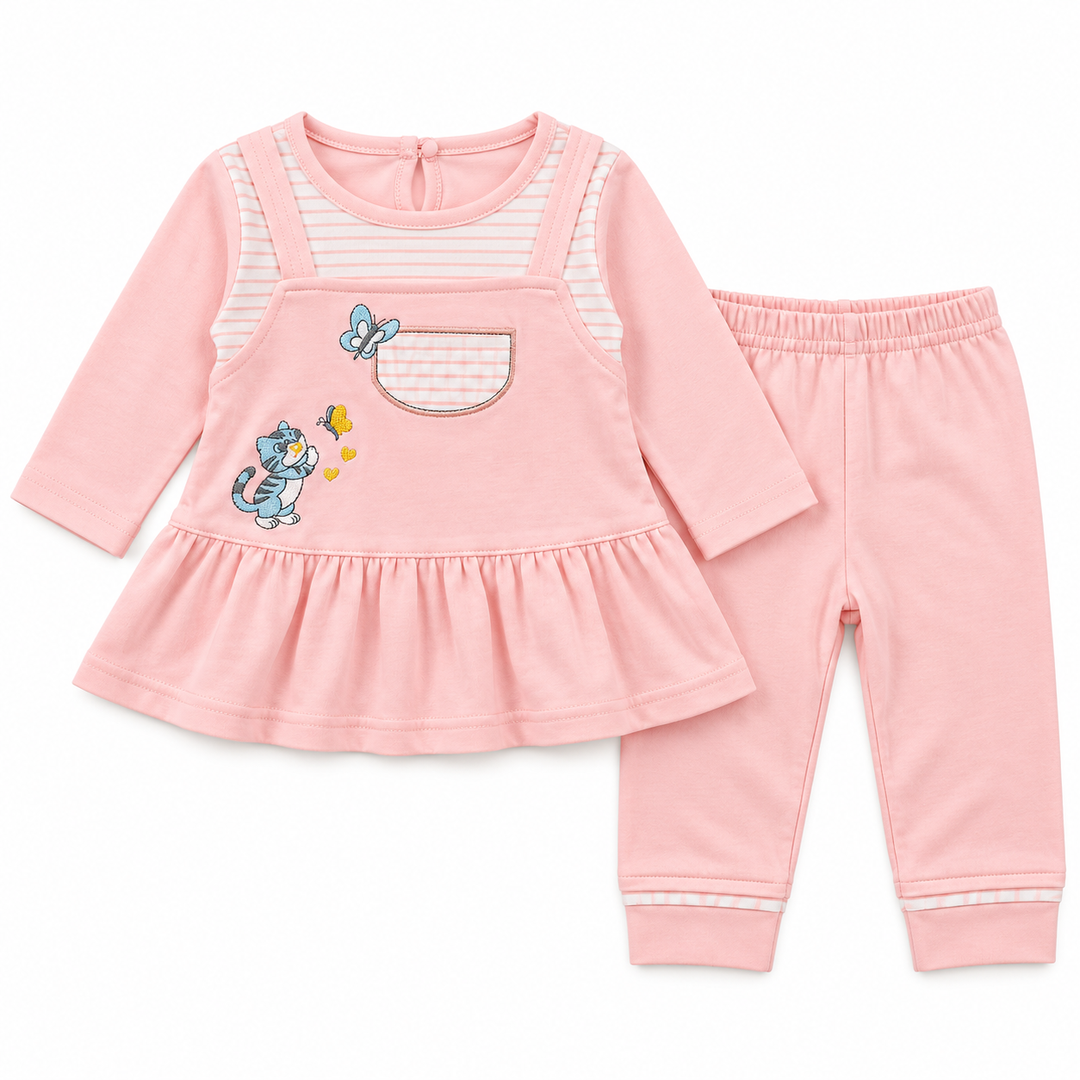 Newborn Pink Mouse-Motif Tunic Top & Pant Set (0–6 Months)