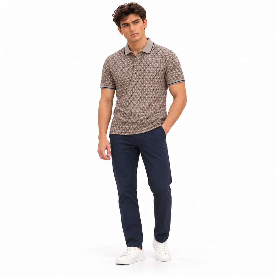 Men’s Taupe Grey Printed Polo T-Shirt