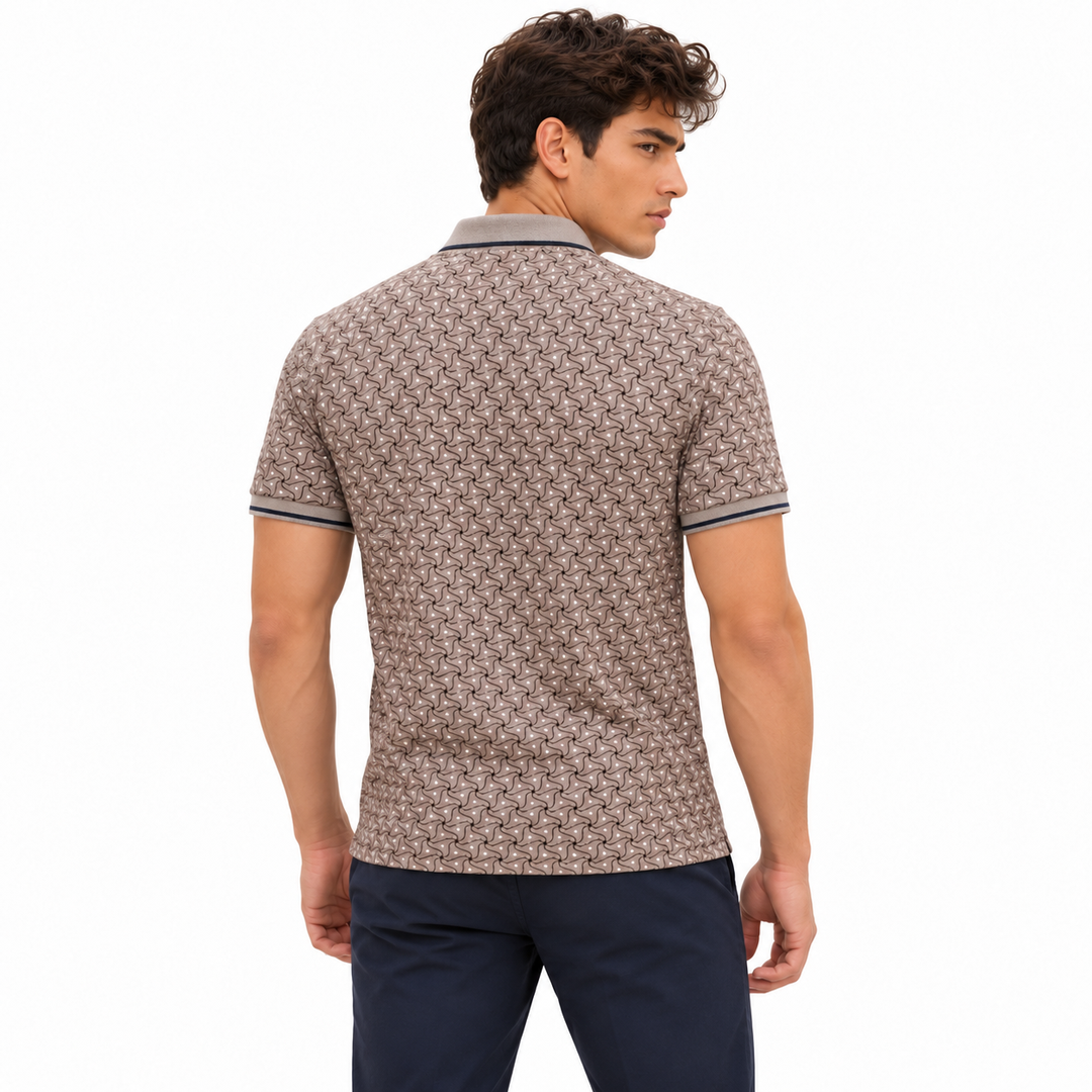 Men’s Taupe Grey Printed Polo T-Shirt
