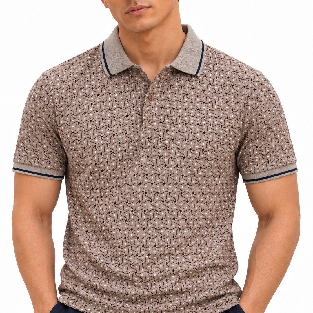 Men’s Taupe Grey Printed Polo T-Shirt
