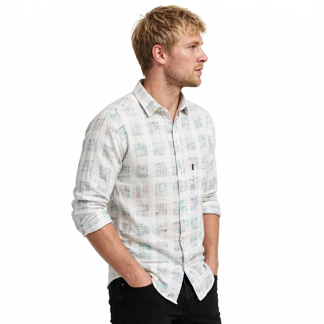 Men's White Pastel Checked Shirt