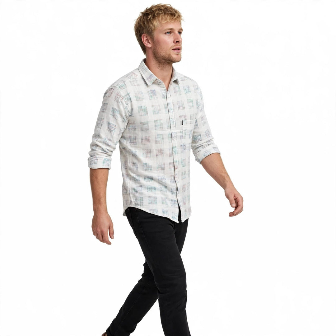 Men's White Pastel Checked Shirt