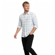 Men’s White & Blue Checked Full-Sleeve Shirt