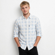 Men’s White & Blue Checked Full-Sleeve Shirt