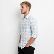 Men’s White & Blue Checked Full-Sleeve Shirt