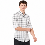 Men’s White & Black Geometric Check Full-Sleeve Shirt