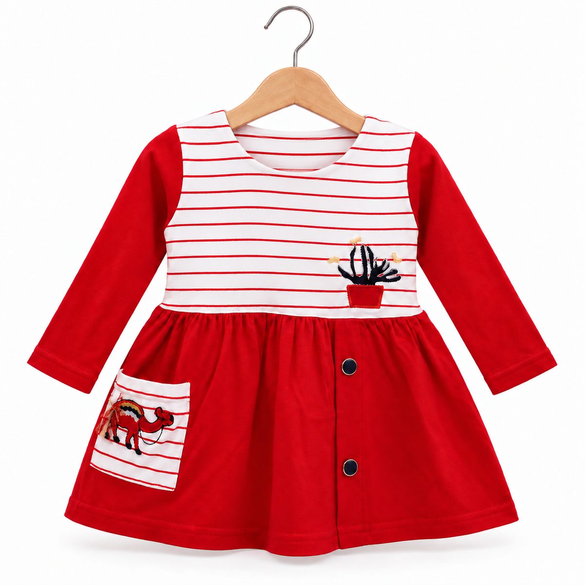 Baby Girls' Cotton Striped Frock with Full Sleeves and Matching Leggings