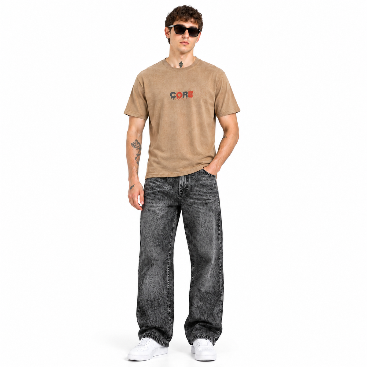 Men’s Tan Geometric Print T-Shirt