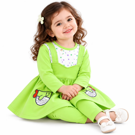 Baby Girls Lime Green Fish Embroidered Frock & Pants Set