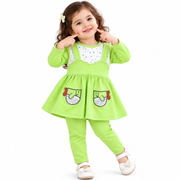 Baby Girls Lime Green Fish Embroidered Frock & Pants Set