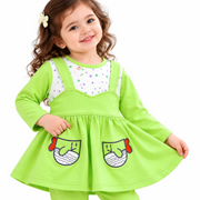 Baby Girls Lime Green Fish Embroidered Frock & Pants Set