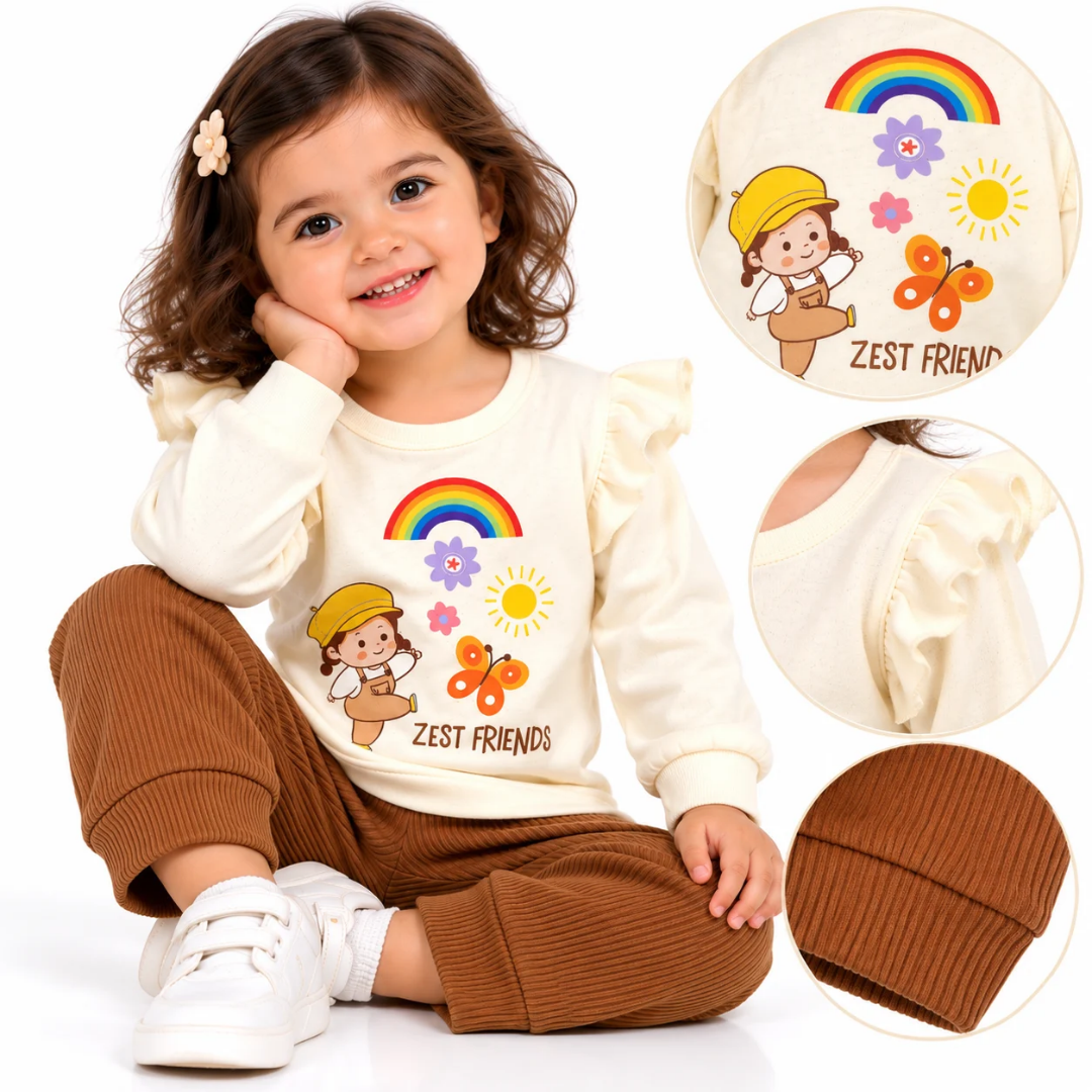 Baby Girls Zest Friends Printed Top & Ribbed Pant Set