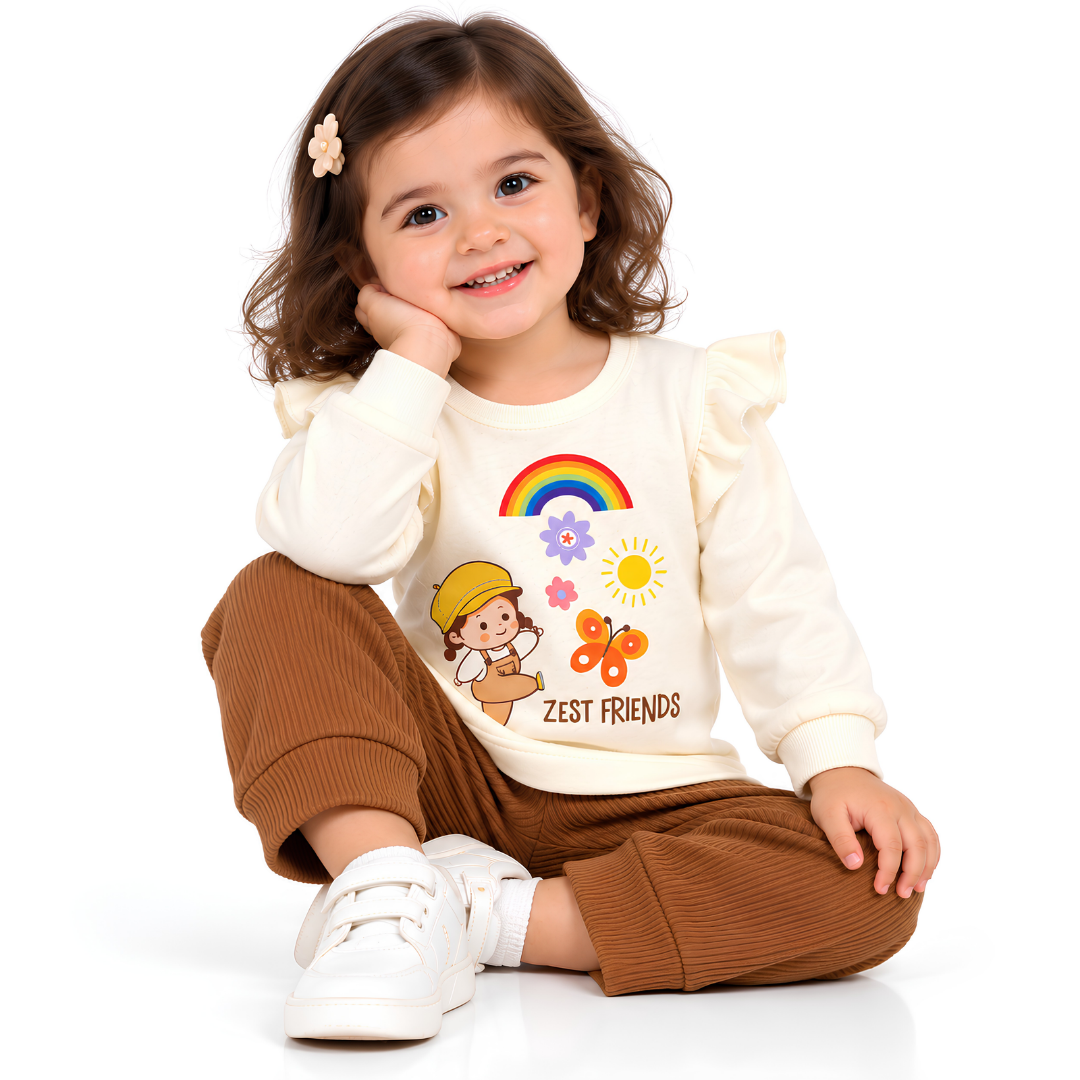 Baby Girls Zest Friends Printed Top & Ribbed Pant Set