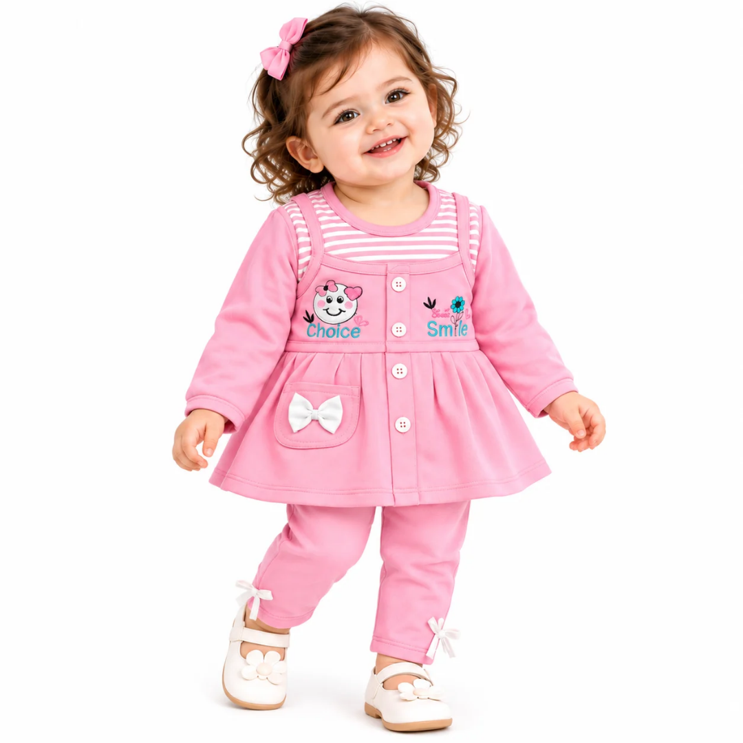 Baby Girls Pink Embroidered Frock & Pants Set