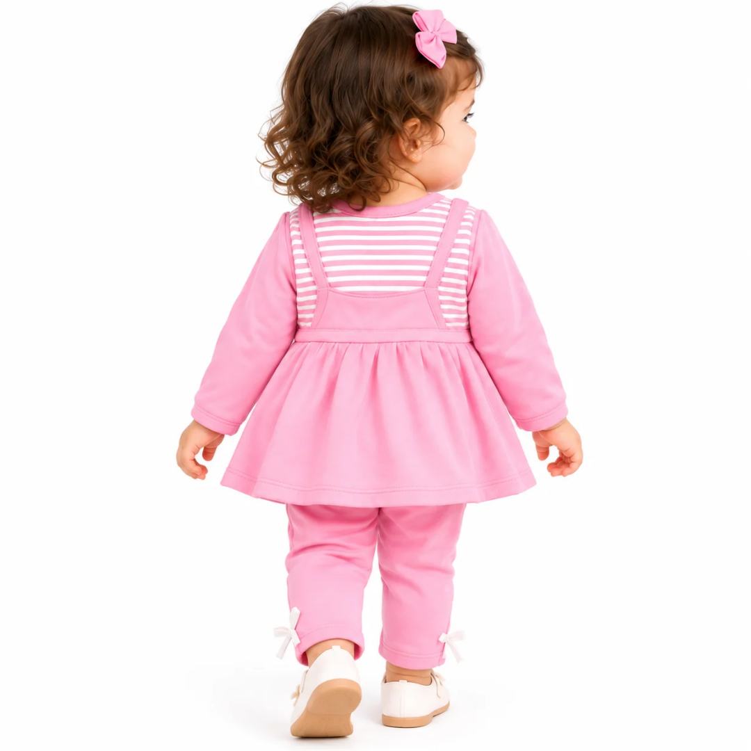 Baby Girls Pink Embroidered Frock & Pants Set