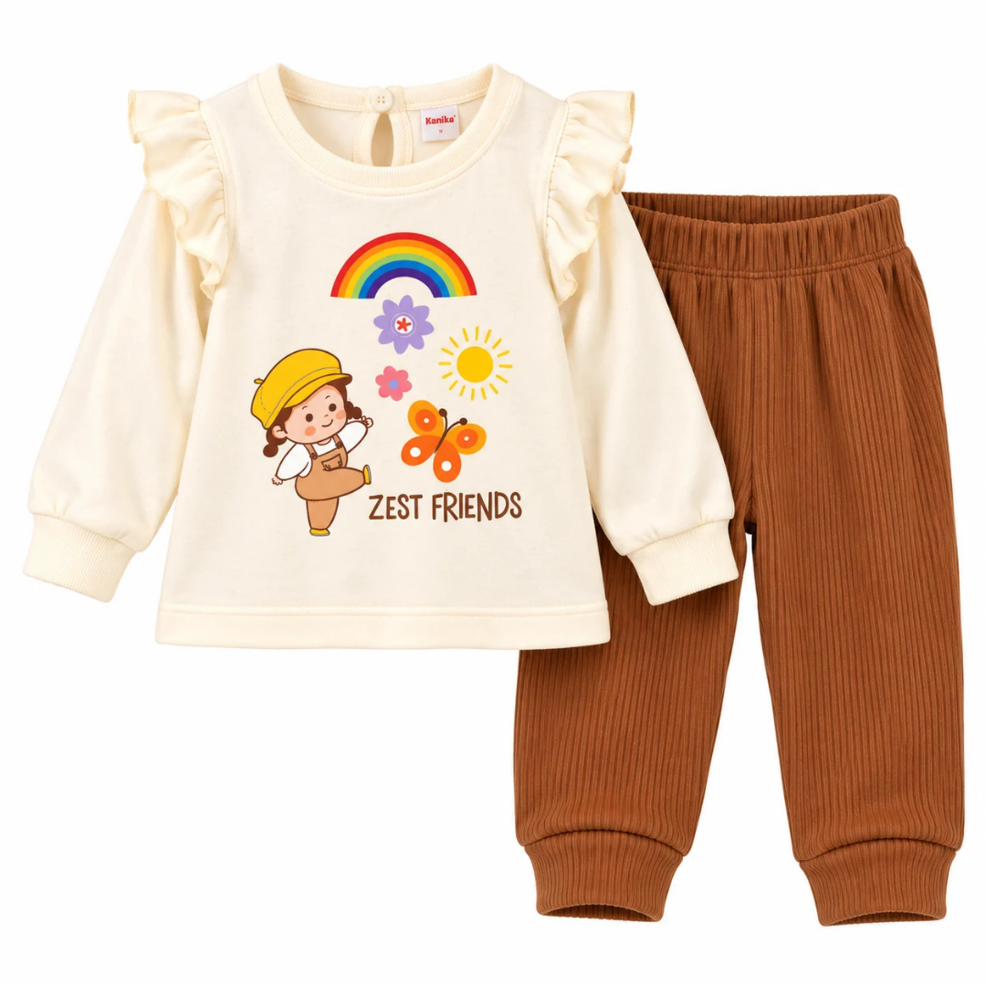Baby Girls Zest Friends Printed Top & Ribbed Pant Set