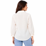 Women's White Floral Embroidered Button-Down Shirt